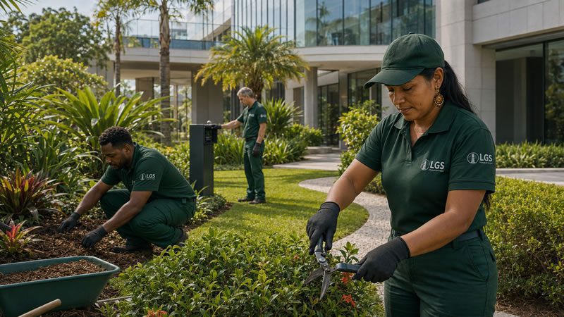 Profissional realizando jardinagem e conservação de área verde