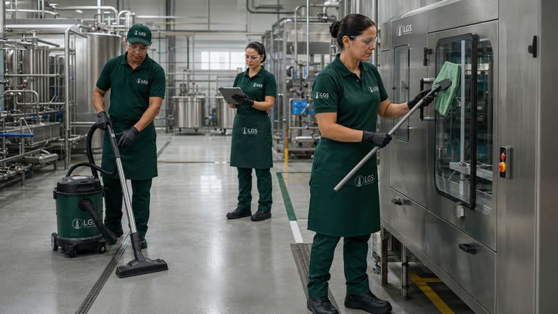 Equipe realizando limpeza técnica em ambiente profissional